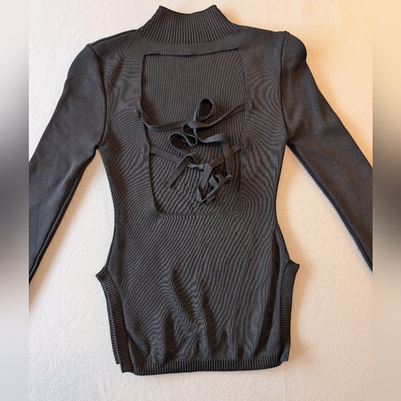 Black Ribbed Knit Backless Alt Fashion Long Sleeve Edgy Goth Sweater Top Size S - Picture 8 of 12